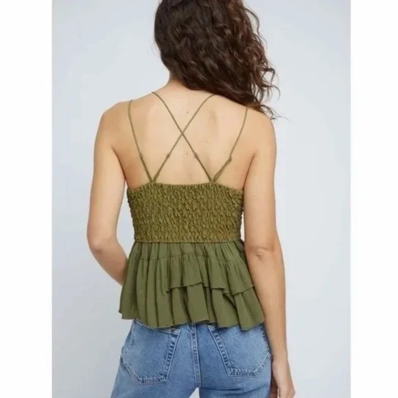 🌿 Intimately Free People Adella Cami in Olive Sparrow Green | Size Large (L) - Picture 9 of 10